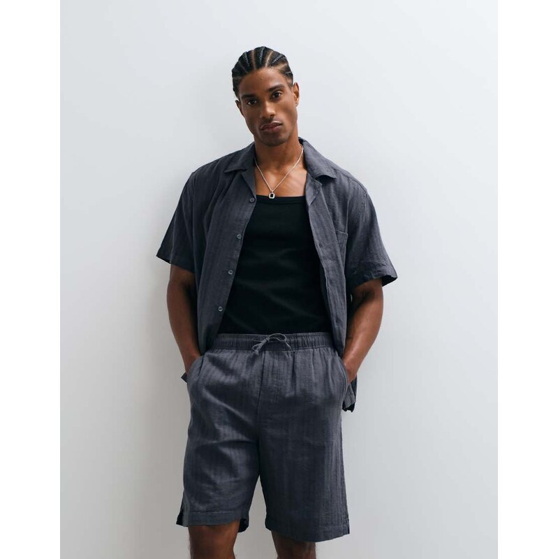 ONLY & SONS linen blend textured shorts co-ord in indigo-Blue