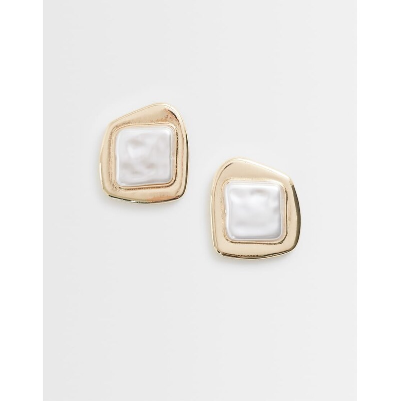 ASOS DESIGN stud earrings with faux pearl stone setting in gold