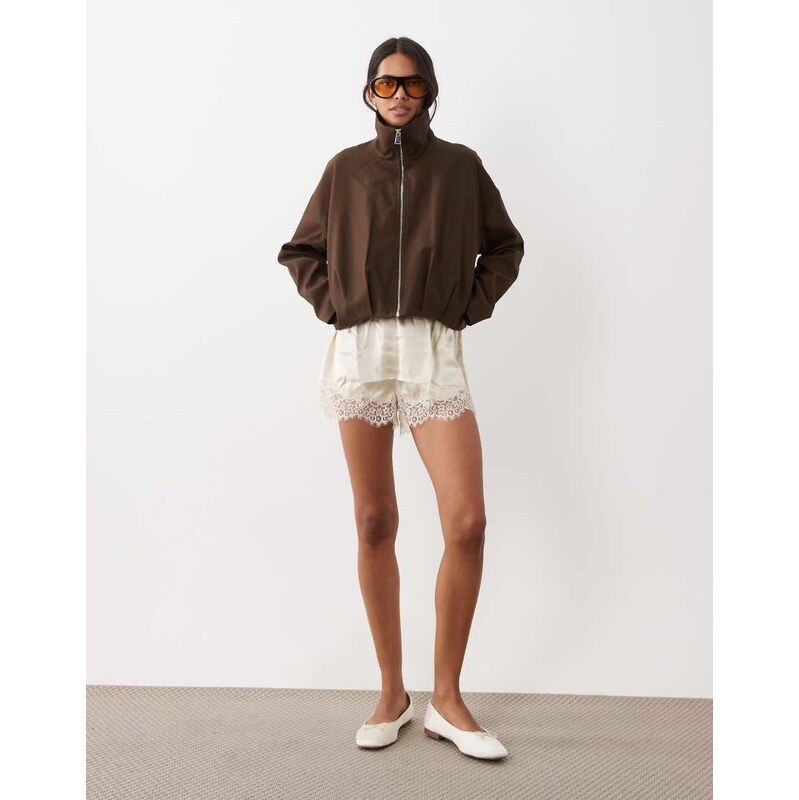 Mango funnel neck bomber jacket in brown