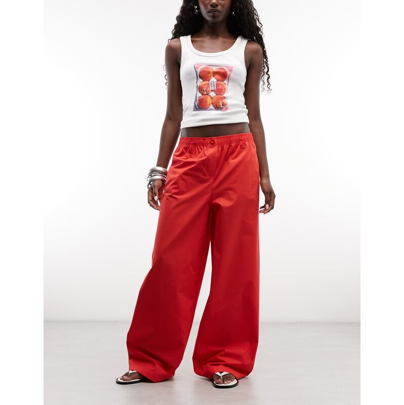 ASOS DESIGN straight leg pull on trouser in red