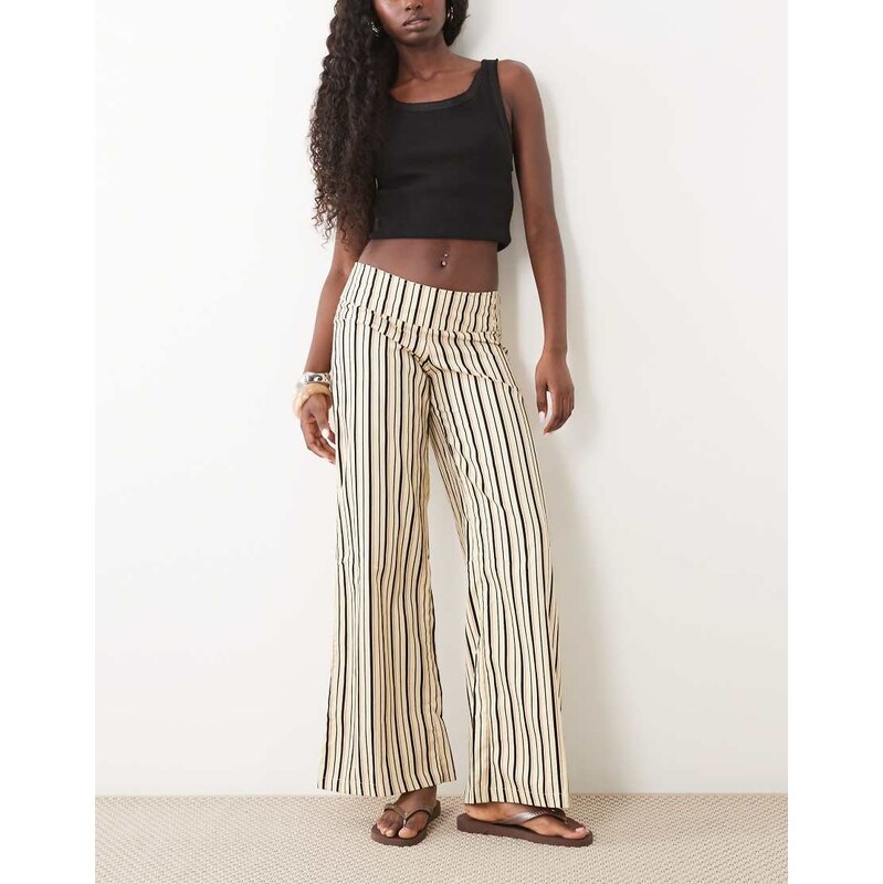 Motel Rysele wide leg striped trousers in beige-Multi