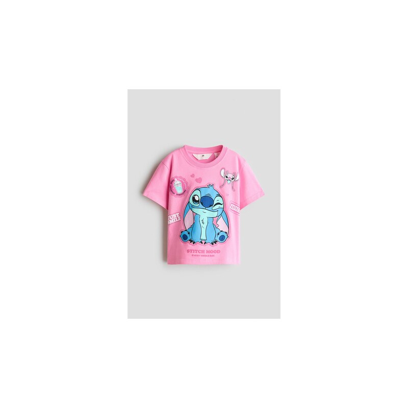 H&M - Bavlněné tričkos potiskem - Pink/Lilo & Stitch
