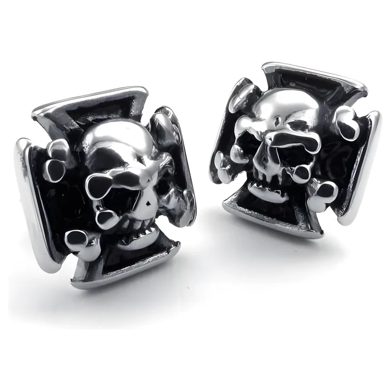 Impress Jewelry Ocelové puzetové náušnice Lebka na kříži Skull