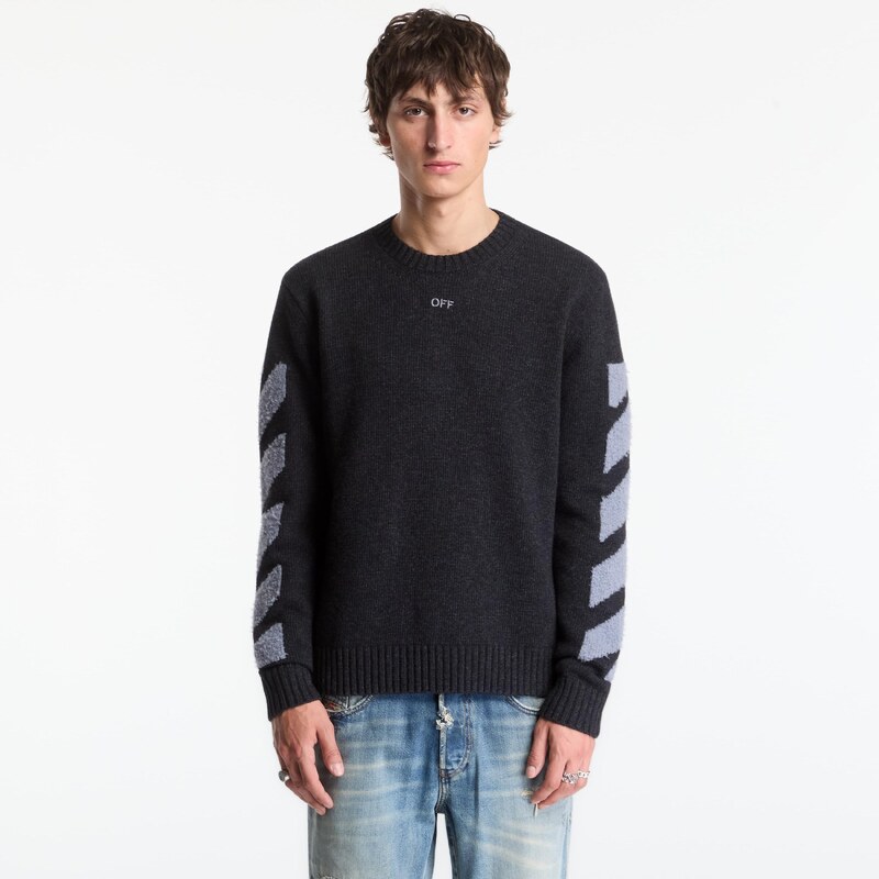 Svetr Off-White Diag Fuzzy Knit Crewneck UNISEX Antracite XL