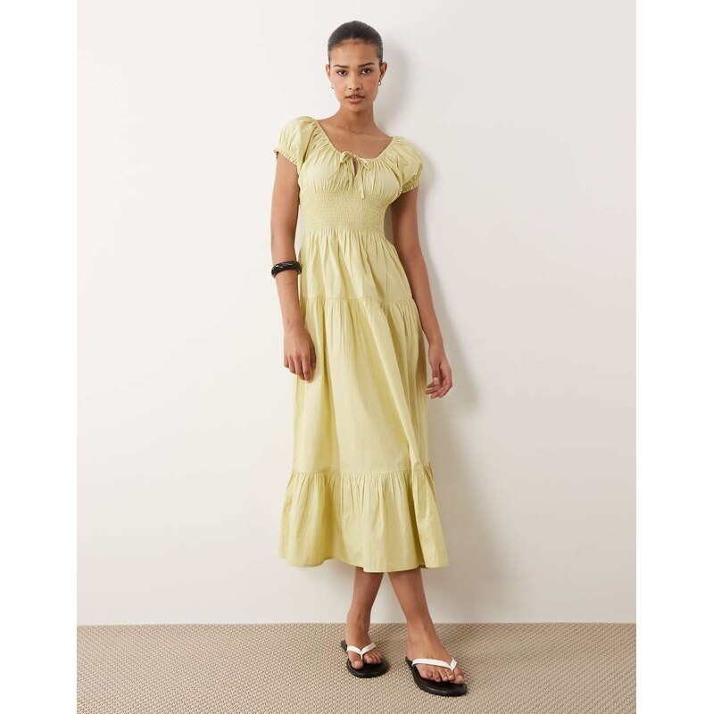 Wednesdays Girl Wednesdays Girl tiered midaxi dress in sage