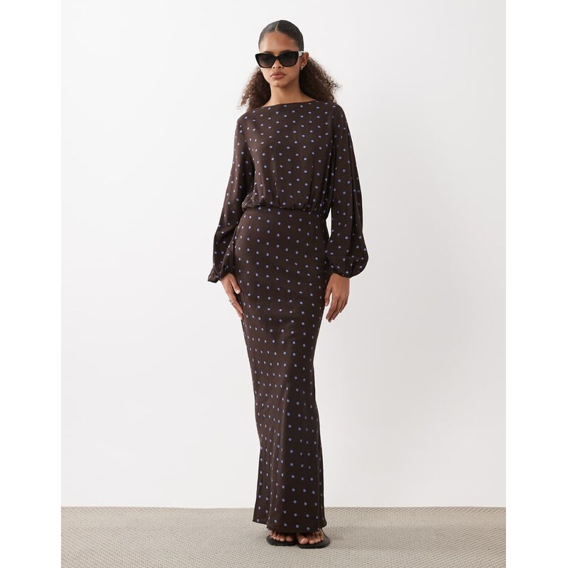 ASOS DESIGN long sleeve blouson maxi dress in spot print in