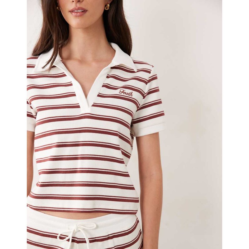 4th & Reckless ribbed logo front collared polo top co-ord in