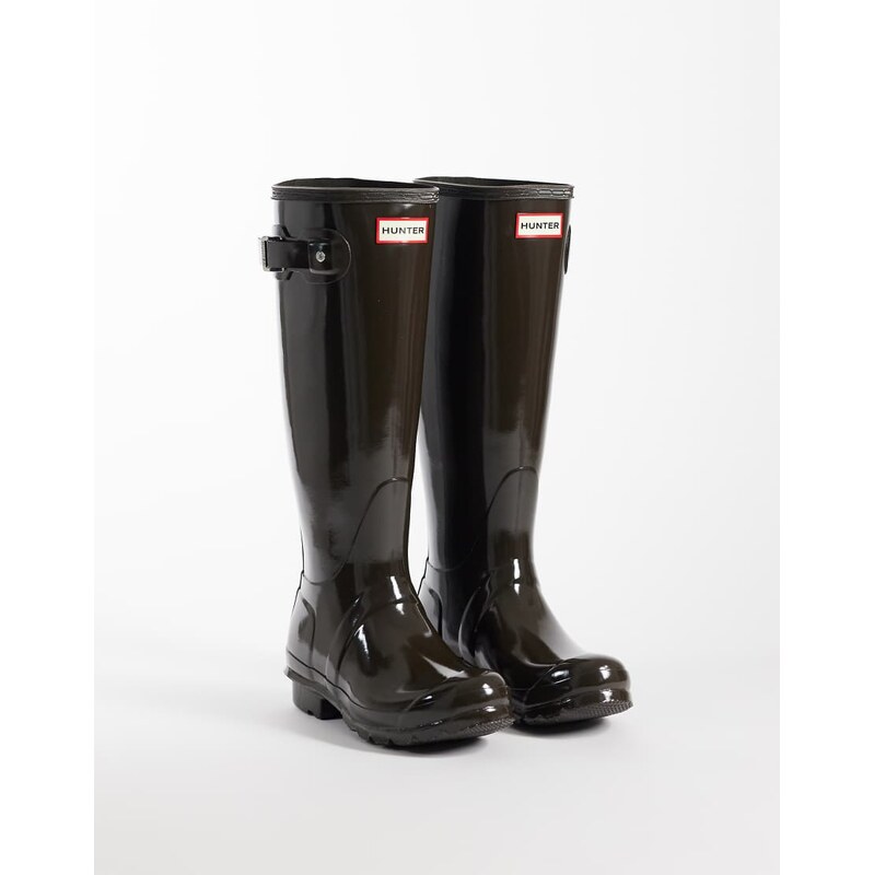 Hunter Original tall gloss wellington boots in chocolate brown