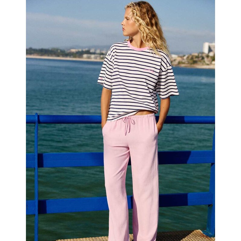 Pull&Bear Flowing viscose trousers in pink