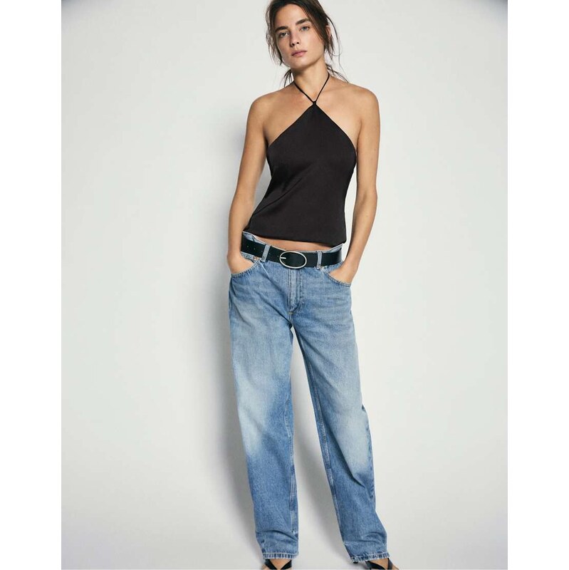 Pull&Bear Satin halter top in black