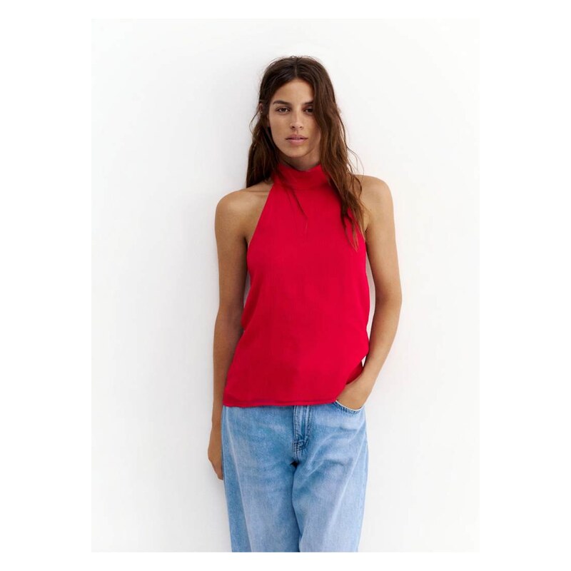 Pull&Bear Flowing halter top in red