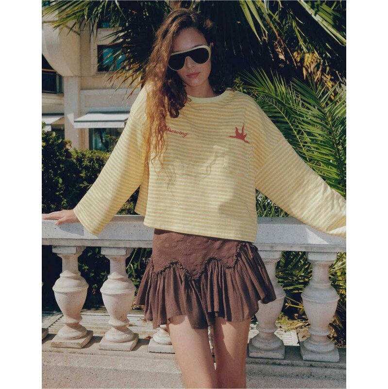 Pull&Bear Rustic ruffled mini skirt in brown