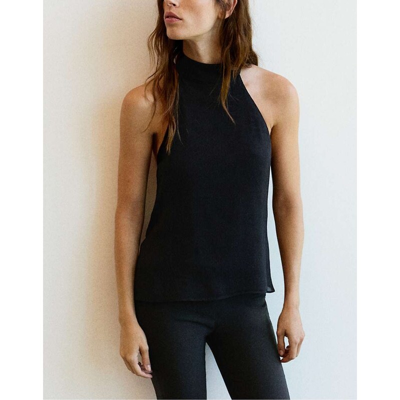 Pull&Bear Flowing halter top in black