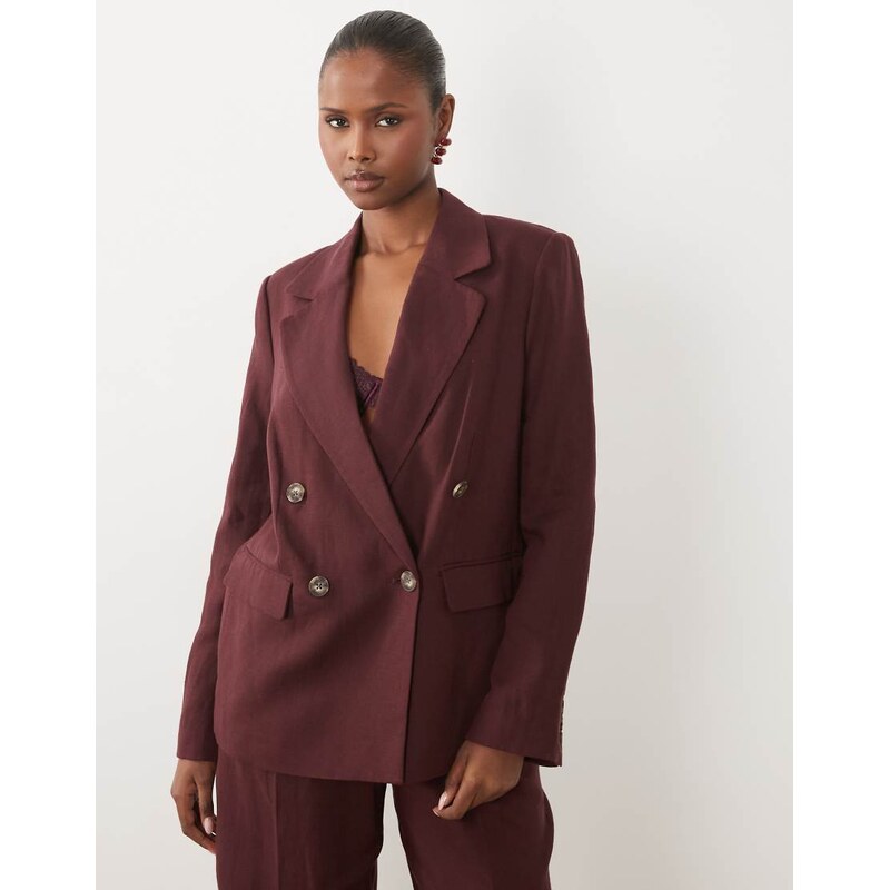 Nobodys Child Torrent linen blend double breasted blazer co-ord