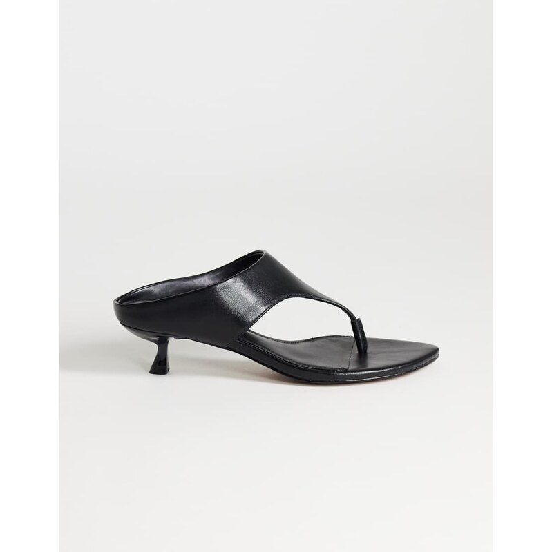 Topshop Nancy toe thong mid heel sandal in black