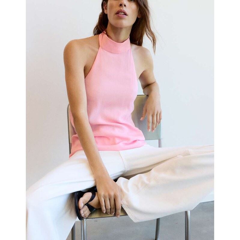 Pull&Bear Flowing halter top in pink