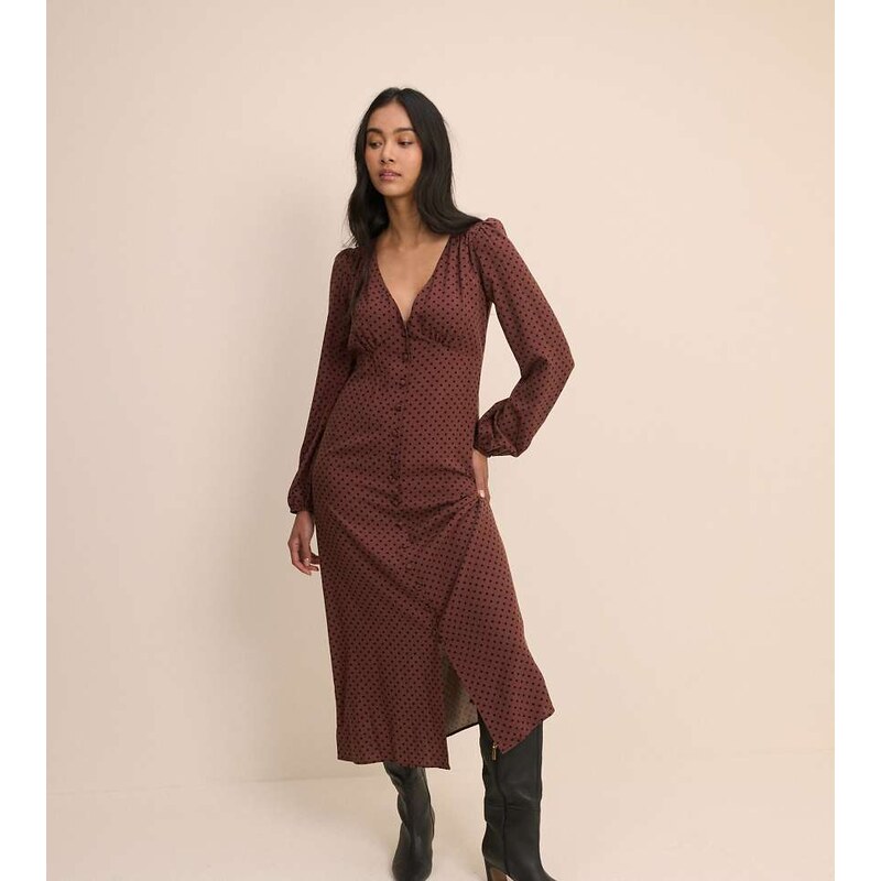 Nobodys Child Plus v neck balloon sleeve button front midi dress