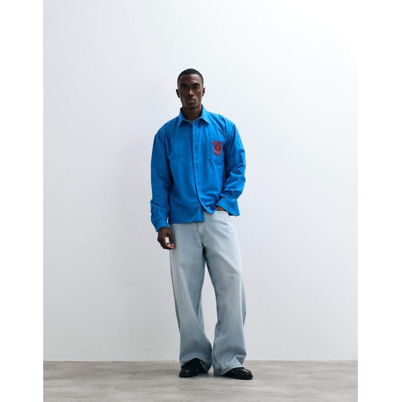Reclaimed Vintage oversized relaxed shirt with logo in cobalt