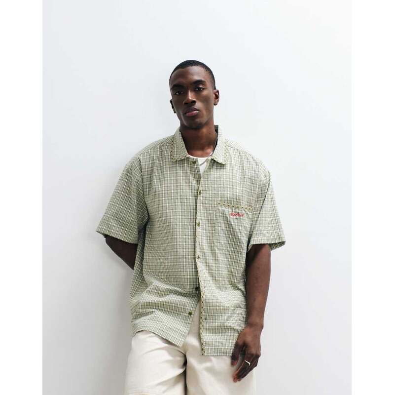 Reclaimed Vintage spliced check shirt in green and blue-Multi