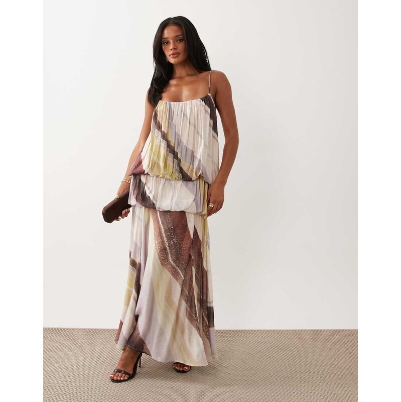 ASOS DESIGN bubble tiered cami strap maxi dress in abstract