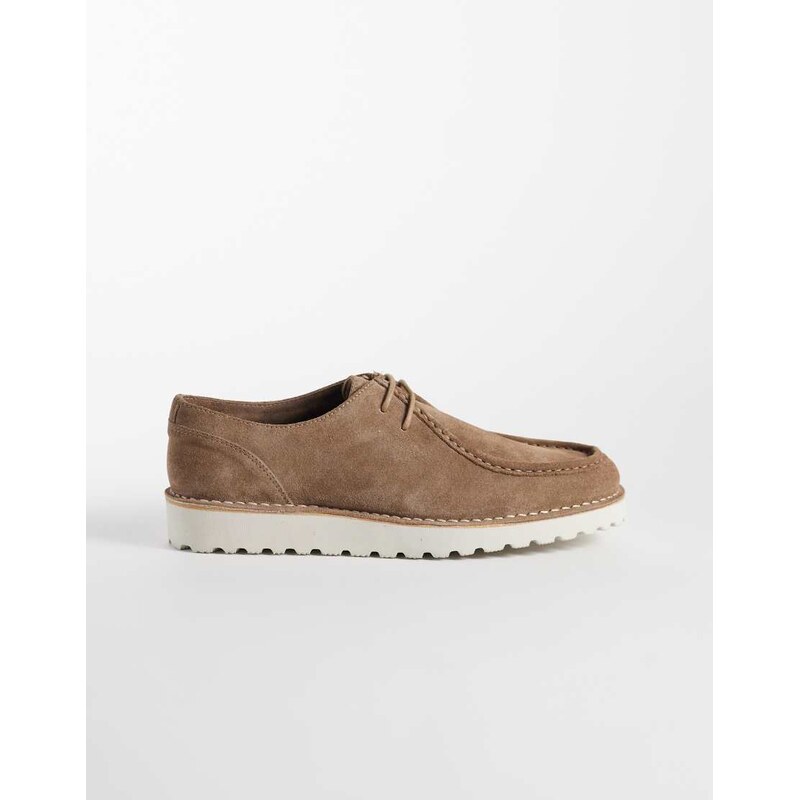 ASOS DESIGN lace up apron shoes with white sole in stone leather