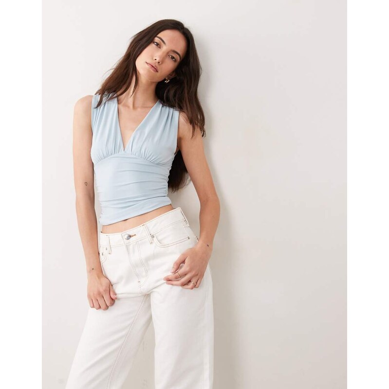 Cotton On ellie wrap halter in iced marine blue-Yellow