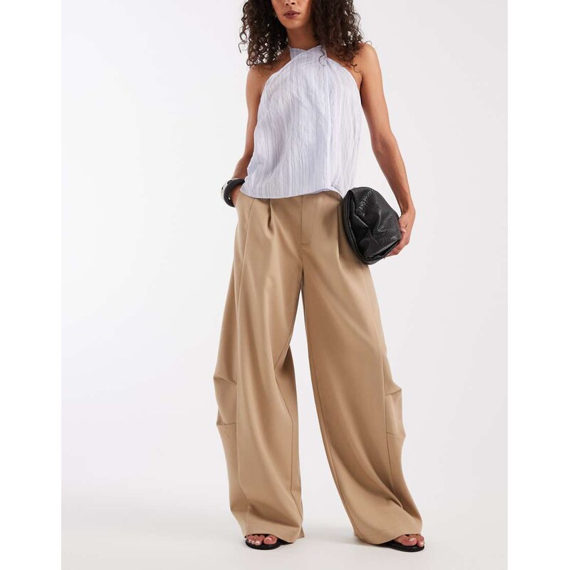 ASOS DESIGN Tailored utility barrel trouser in stone-Neutral