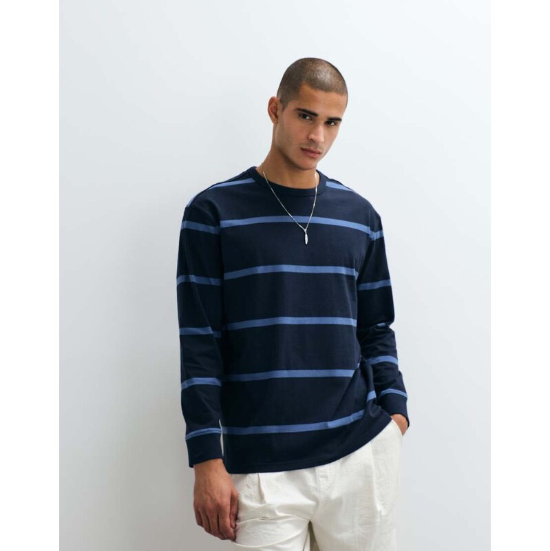 Threadbare long sleeve stripe tee in blue and navy