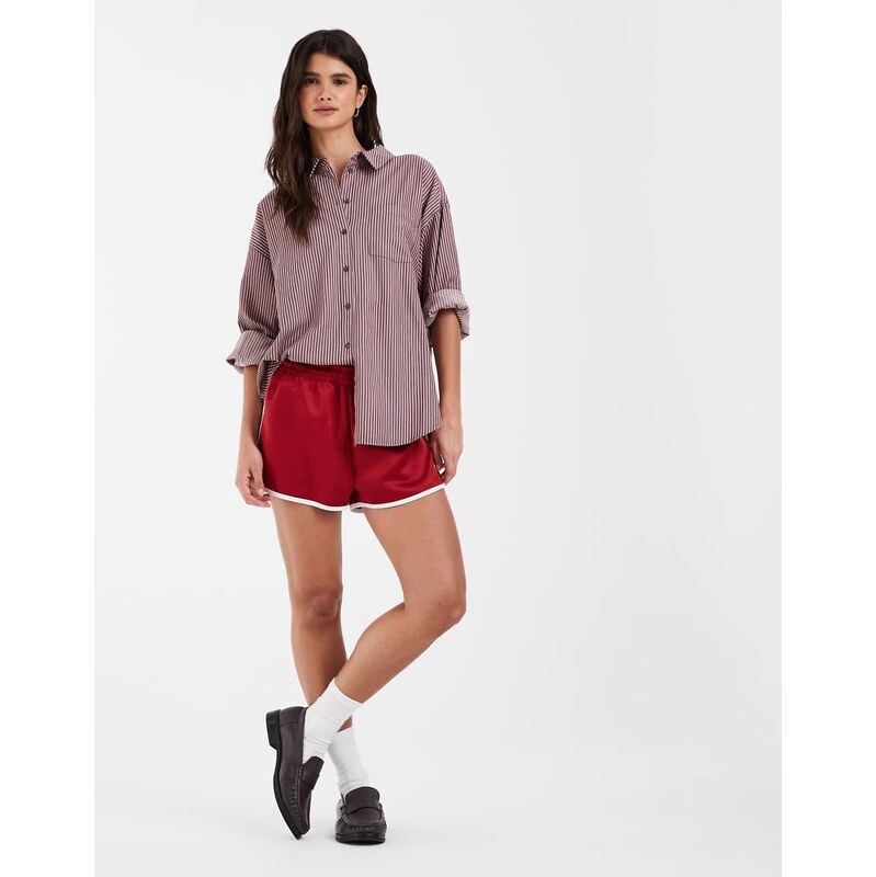 Pieces oversized long sleeve shirt in pink and brown stripe