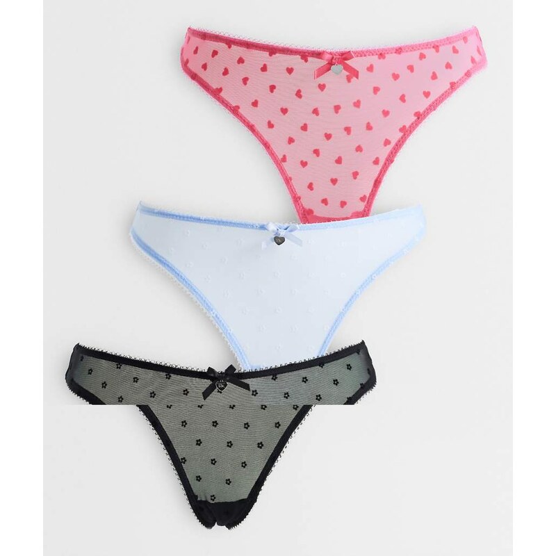 Boux Avenue 3 pack flocked thongs in blue/black/pink-Multi