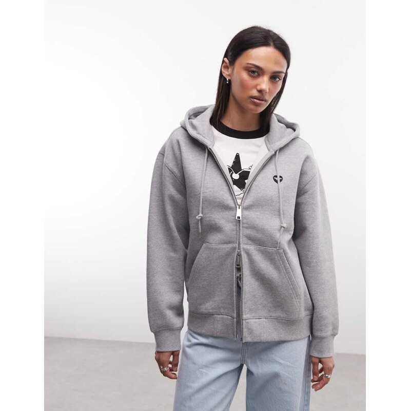 Carhartt WIP Small Heart Patch zip through hoodie in grey