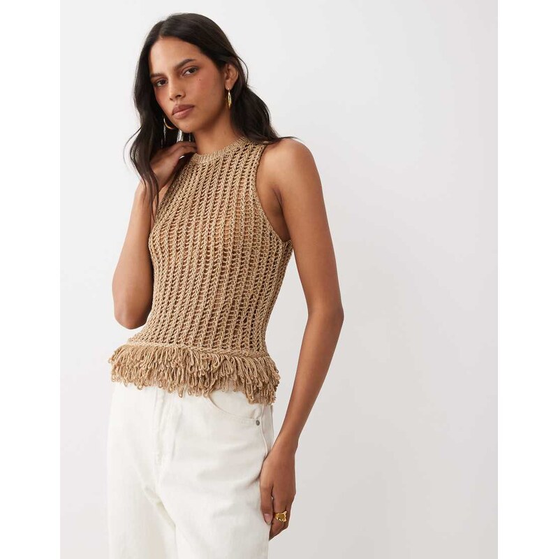 ASOS DESIGN crochet tassle top-Grey