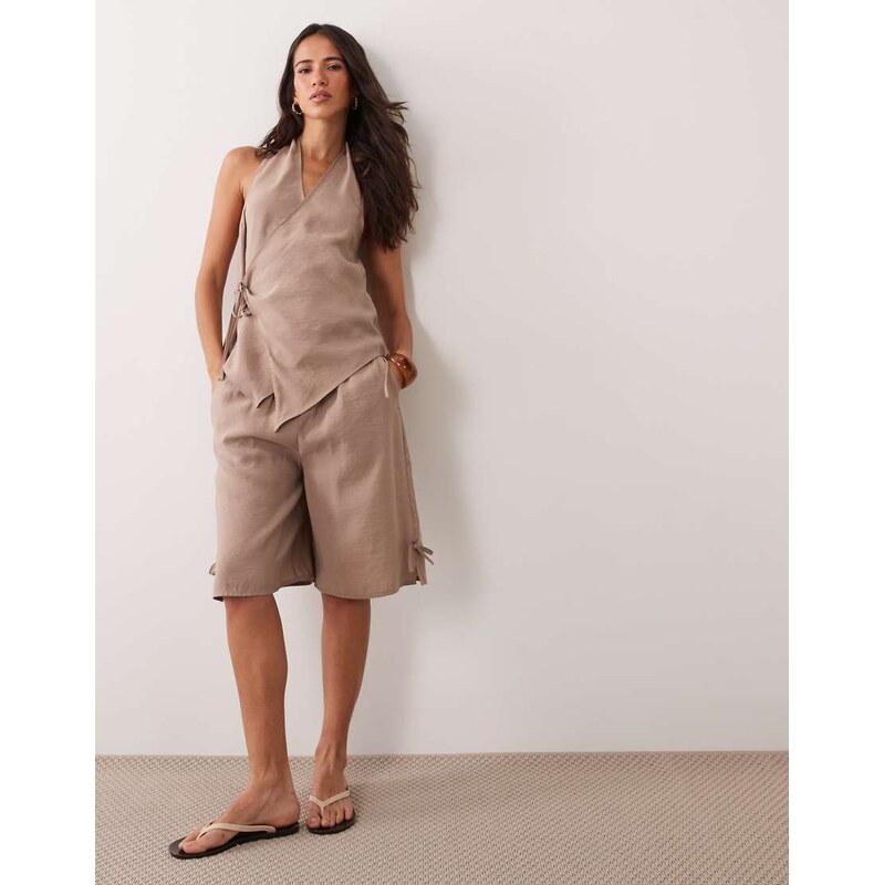 ASOS DESIGN modal look longline bermuda shorts in co ord-Brown
