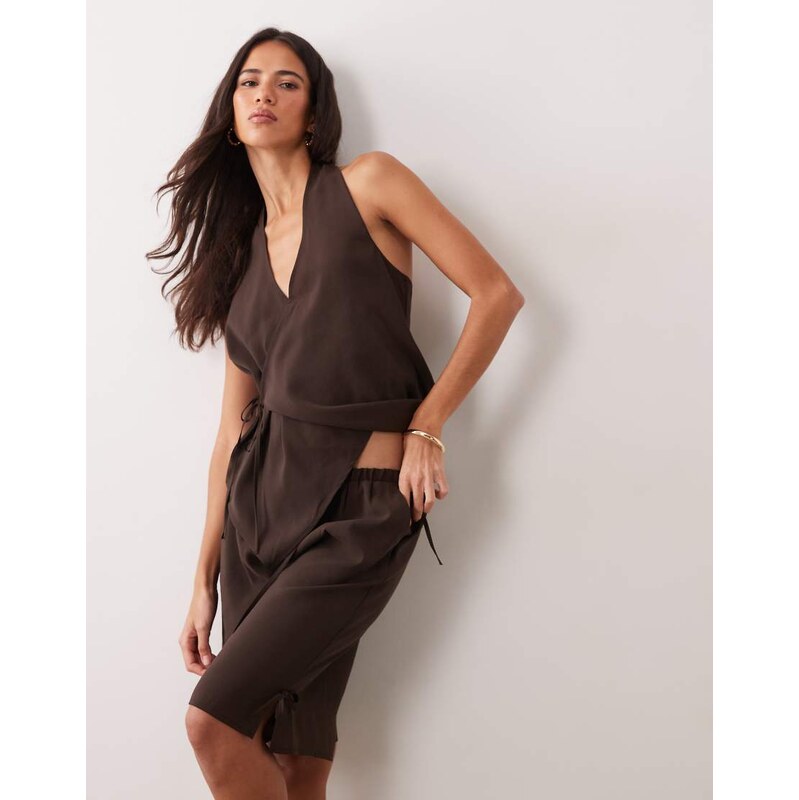 ASOS DESIGN modal look longline bermuda shorts in co ord-Brown