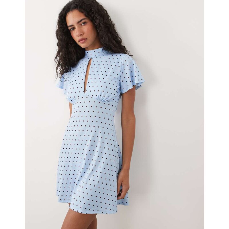 ASOS DESIGN cami wtih tie detail mesh mini dress in blue and