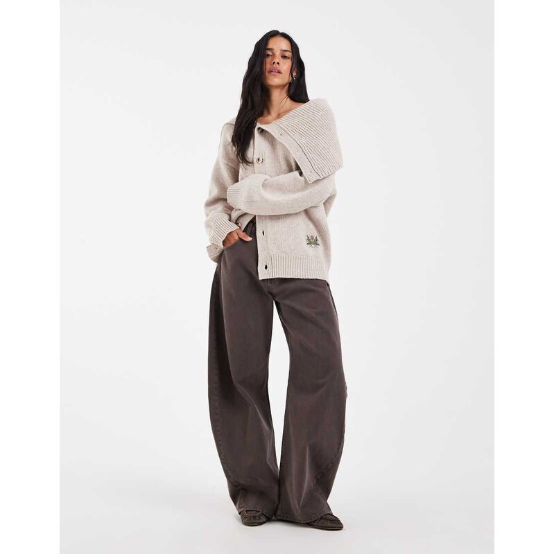 Muse Assembly oversized collar fiona cardigan in oat-White
