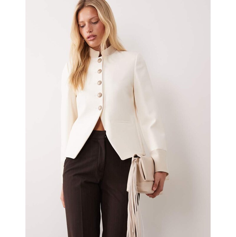 Mango high neck military jacket in white