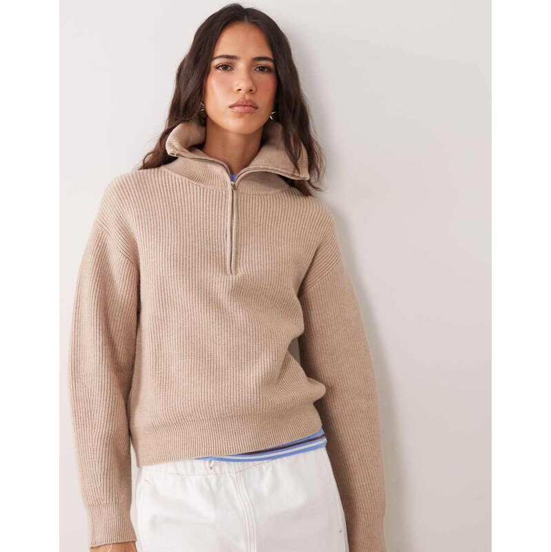 Mango quarter zip jumper in brown