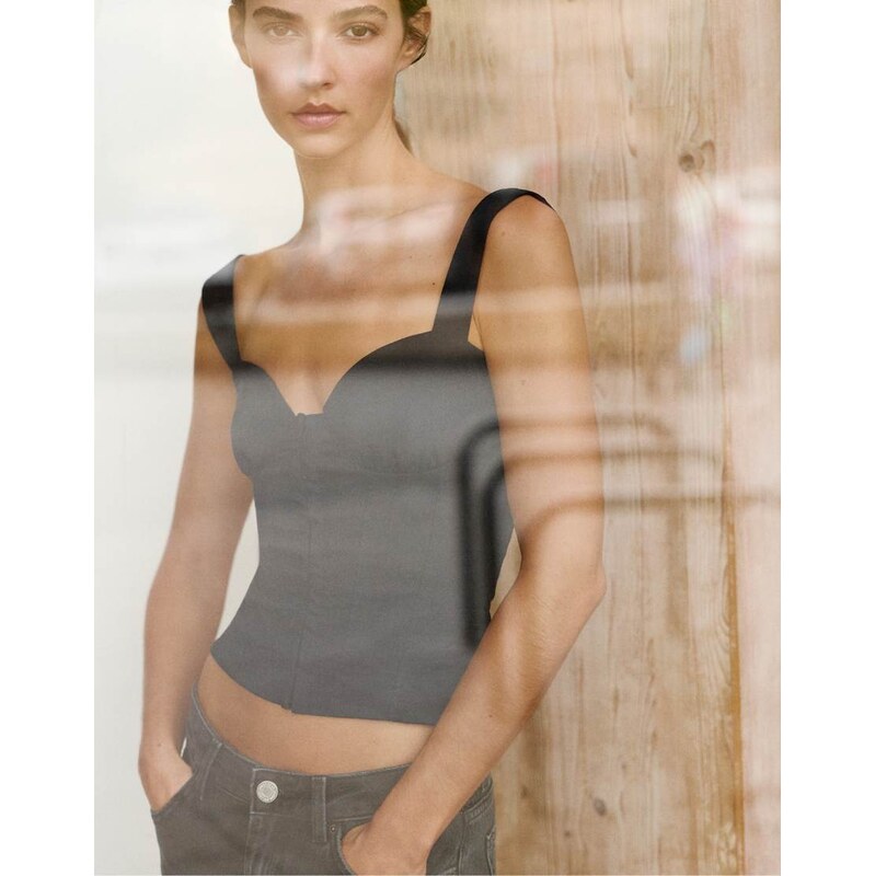 Pull&Bear Strappy corsetry-inspired top in black