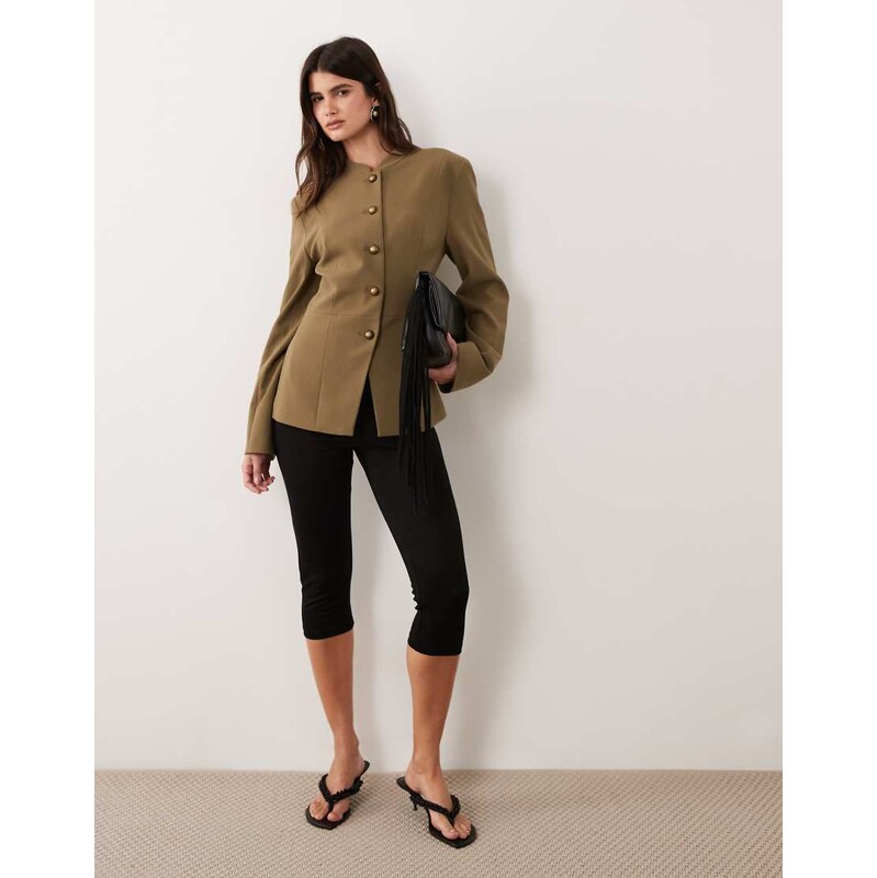 ASOS DESIGN Tailored basic drummer style jacket in khaki-Green
