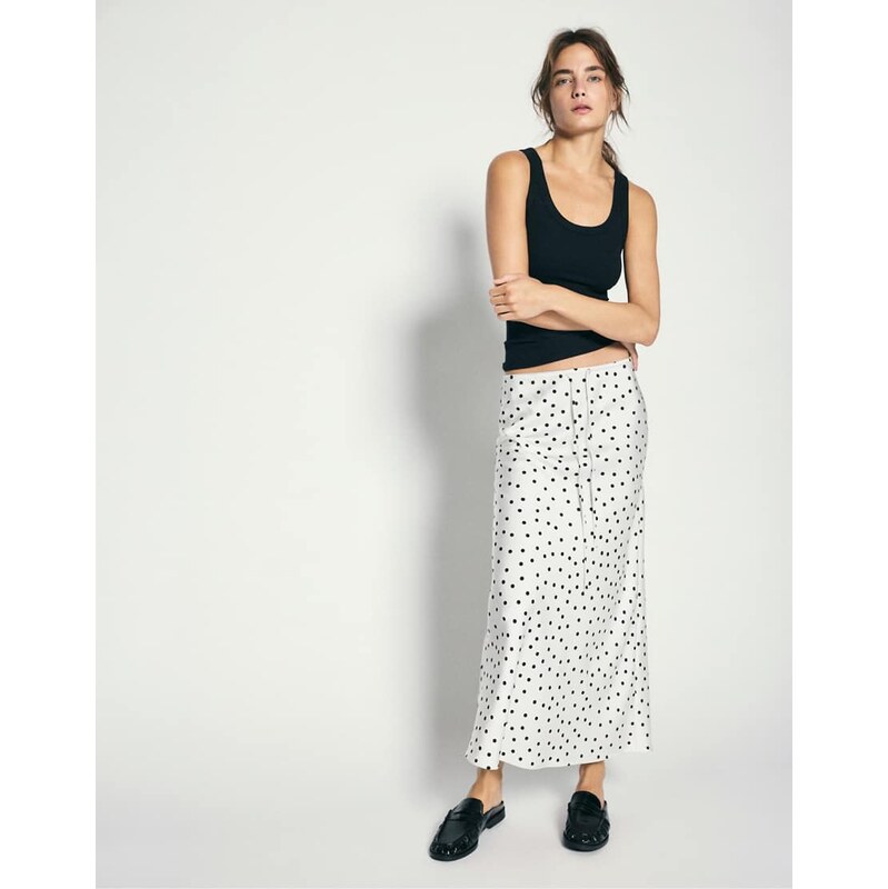 Pull&Bear Satin drawstring midi skirt in white-Multi