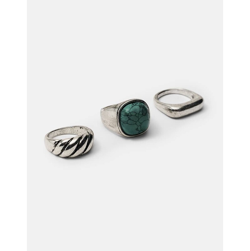 Pull&Bear 3-pack of stone rings in others-Multi