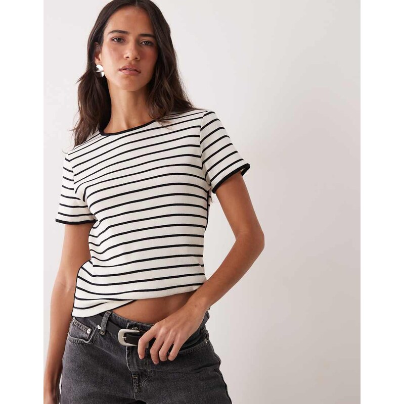 Mango 100% cotton t-shirt in black and white stripe-Multi