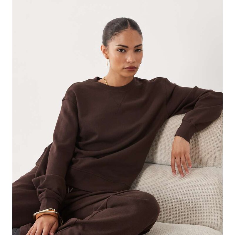 JDY Petite jersey sweatshirt co-ord in chocolate brown