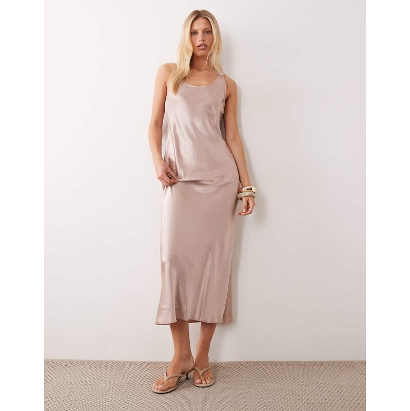 Mango cowl neck satin maxi dress in pastel pink