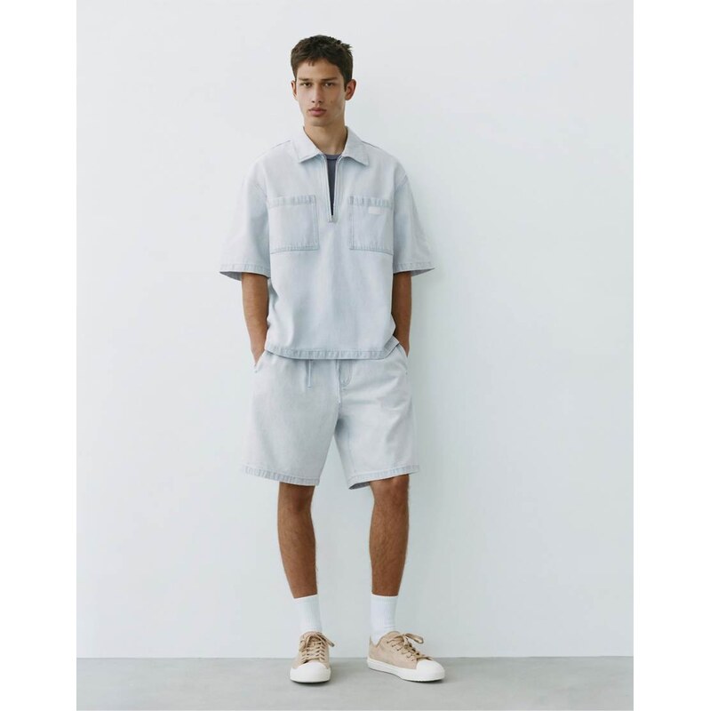 Pull&Bear Relaxed denim bermuda shorts in sky blue