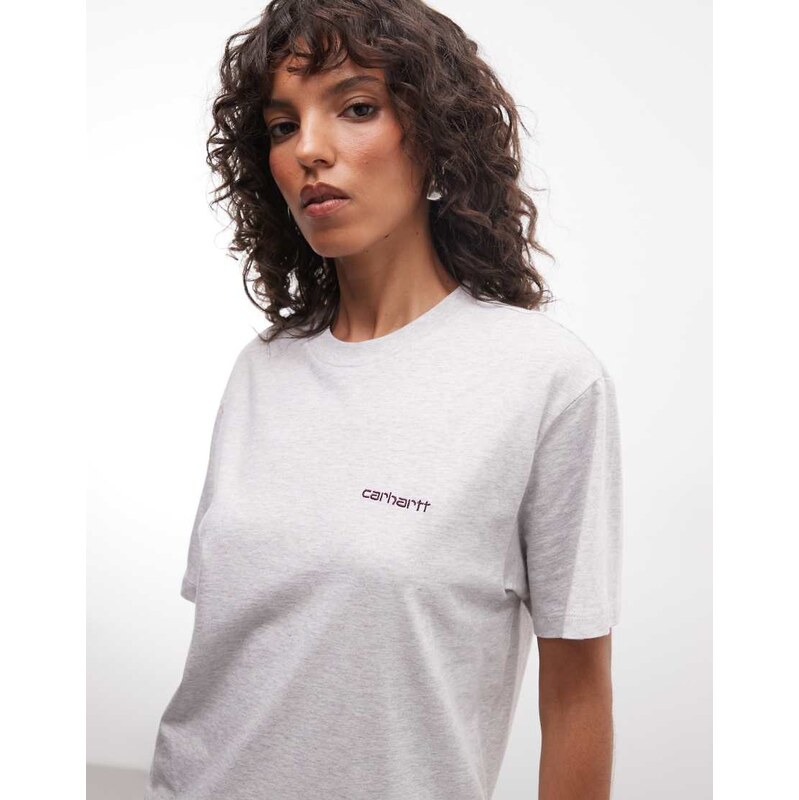 Carhartt WIP Script logo embroidery t-shirt in ash heather-Grey