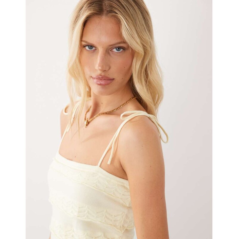 Mango Teen lace detail strappy cami top in pastel yellow