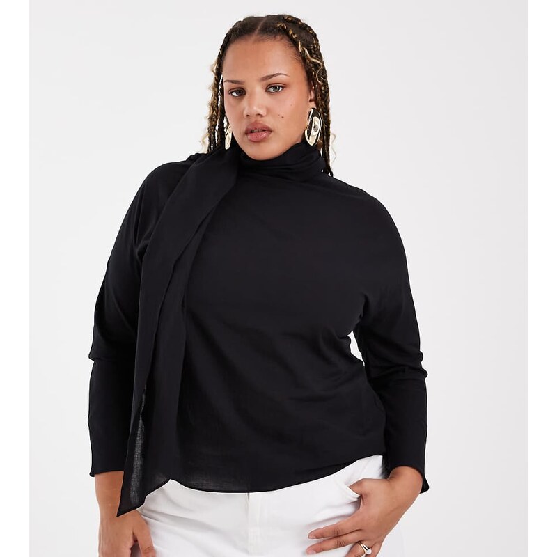 ASOS Curve ASOS DESIGN Curve chiffon scarf detail sheer blouse
