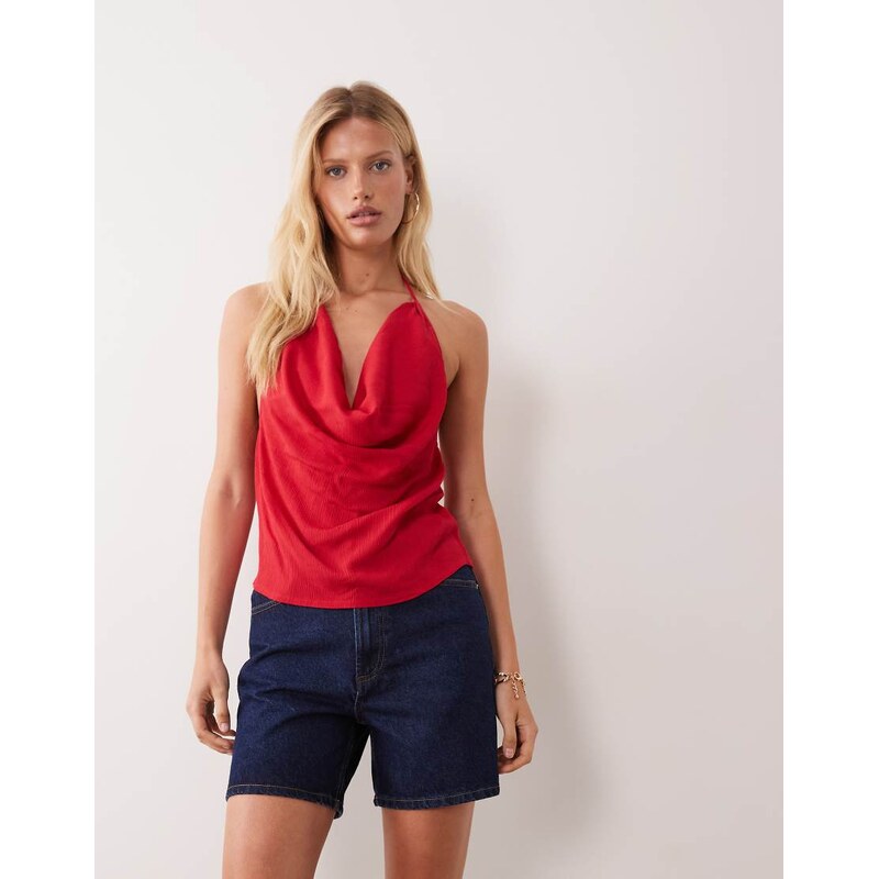 Mango Teen cowl halterneck top in red